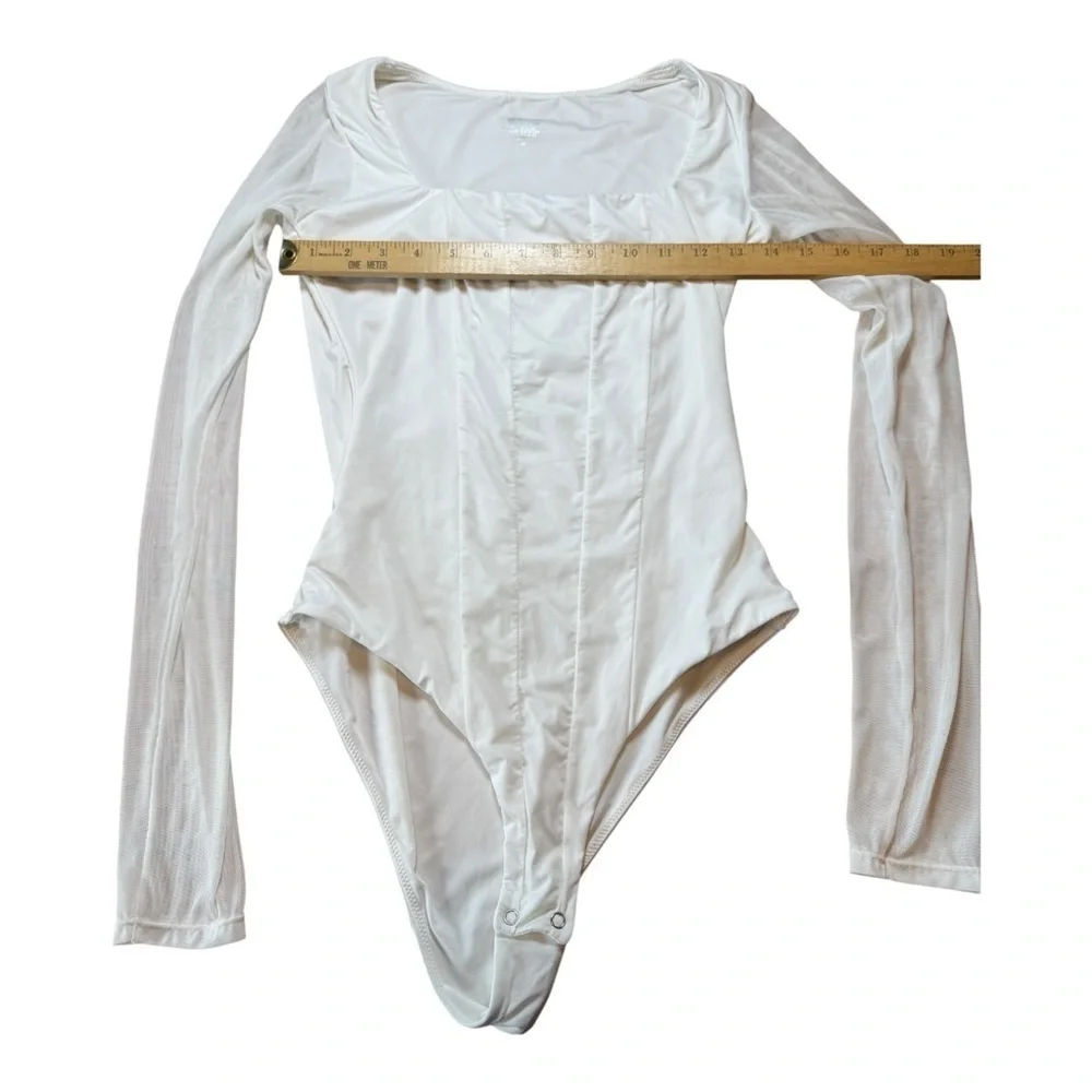 Advidlove White Long Sleeve Square Neck Bodysuit Womens Medium